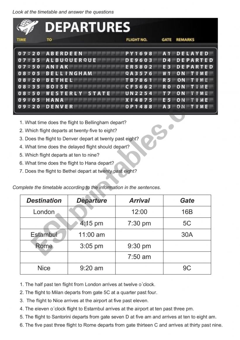 Time. Timetables worksheet