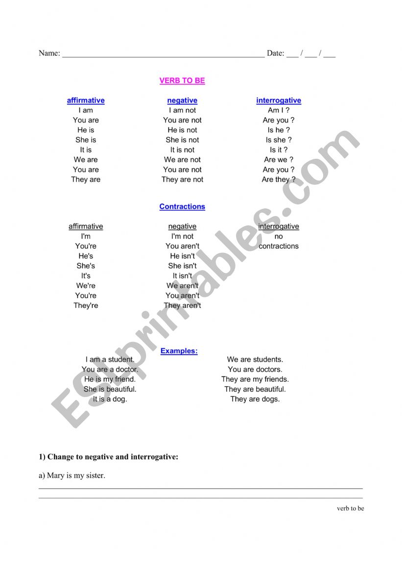 Verb to be practice worksheet