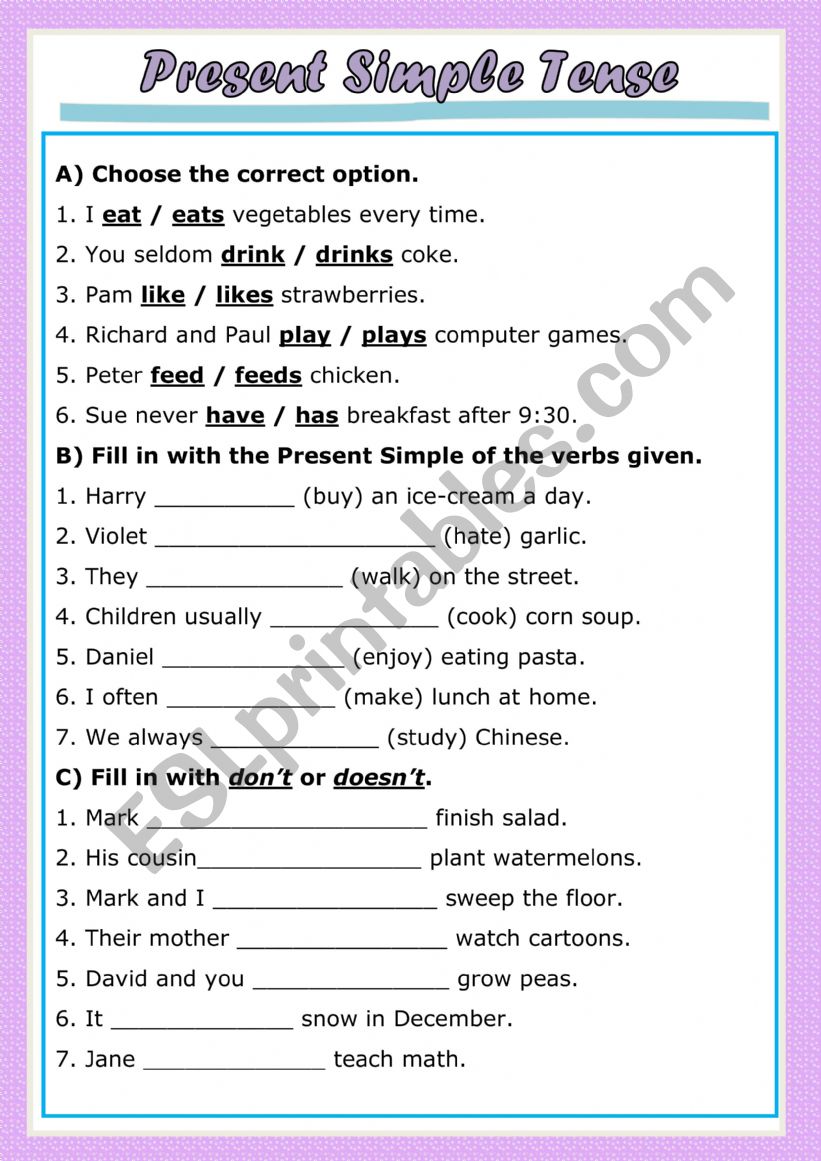 Present Simple  worksheet