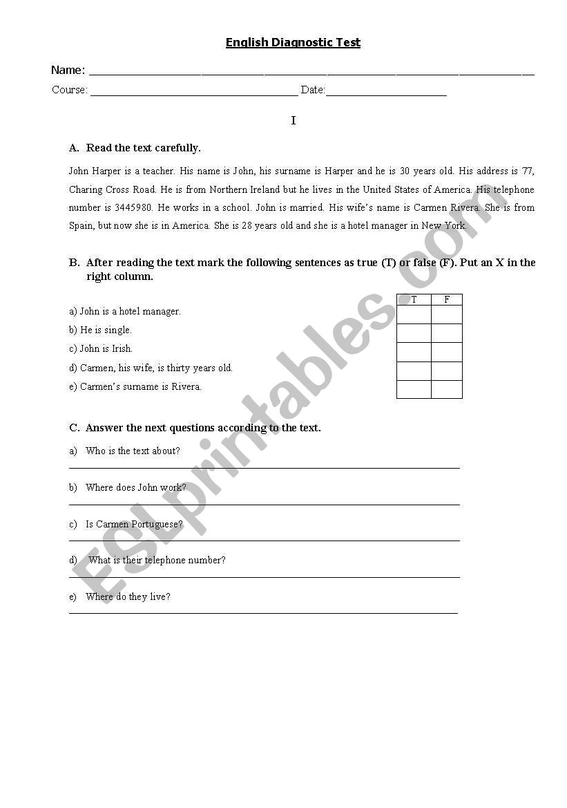 written test worksheet