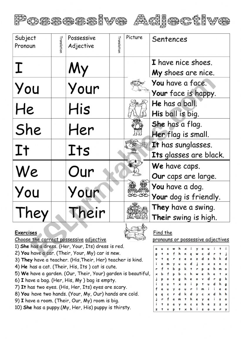 possesive adjectives worksheet