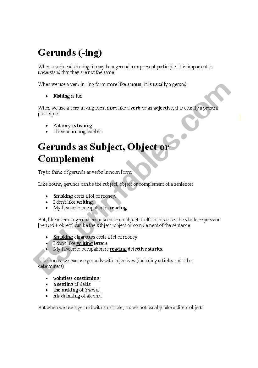 gerund worksheet