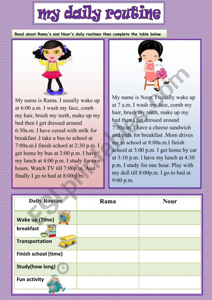 dayli rutine worksheet