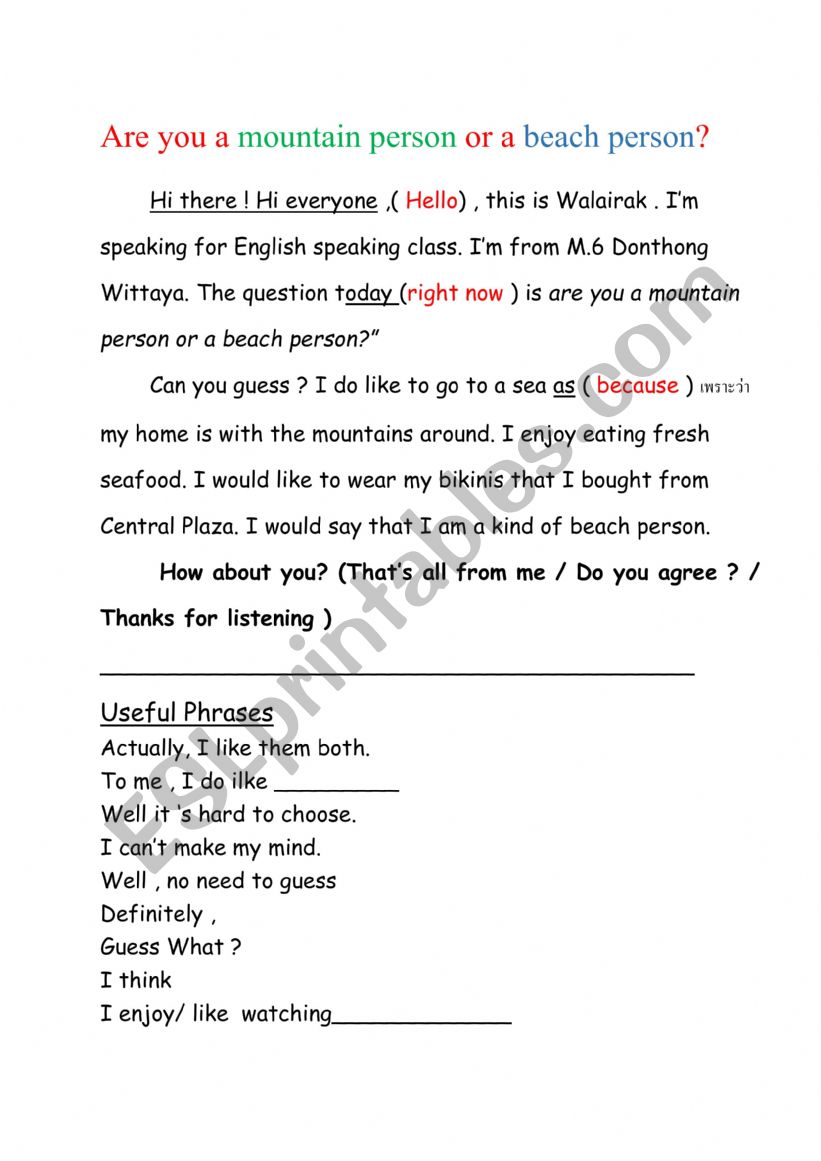 Practise speaking and writing worksheet