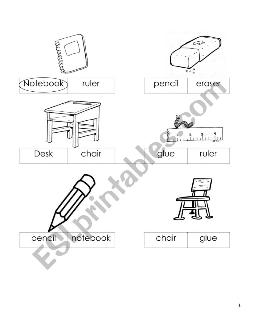 Classroom objects worksheet