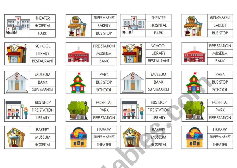 Places in town vocabulary worksheet