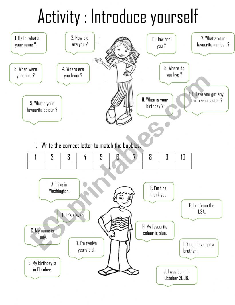 English worksheets: Introduce yourself