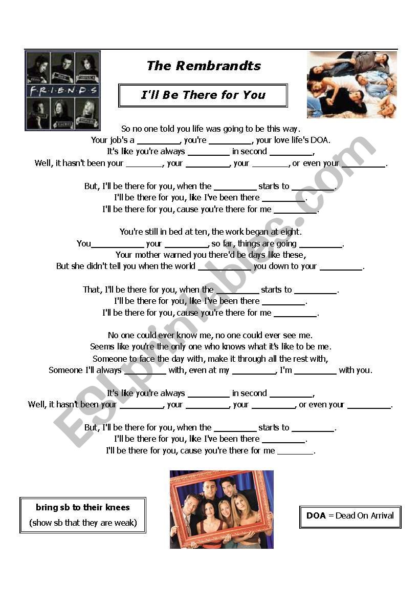 FRIENDS THEME SONG worksheet