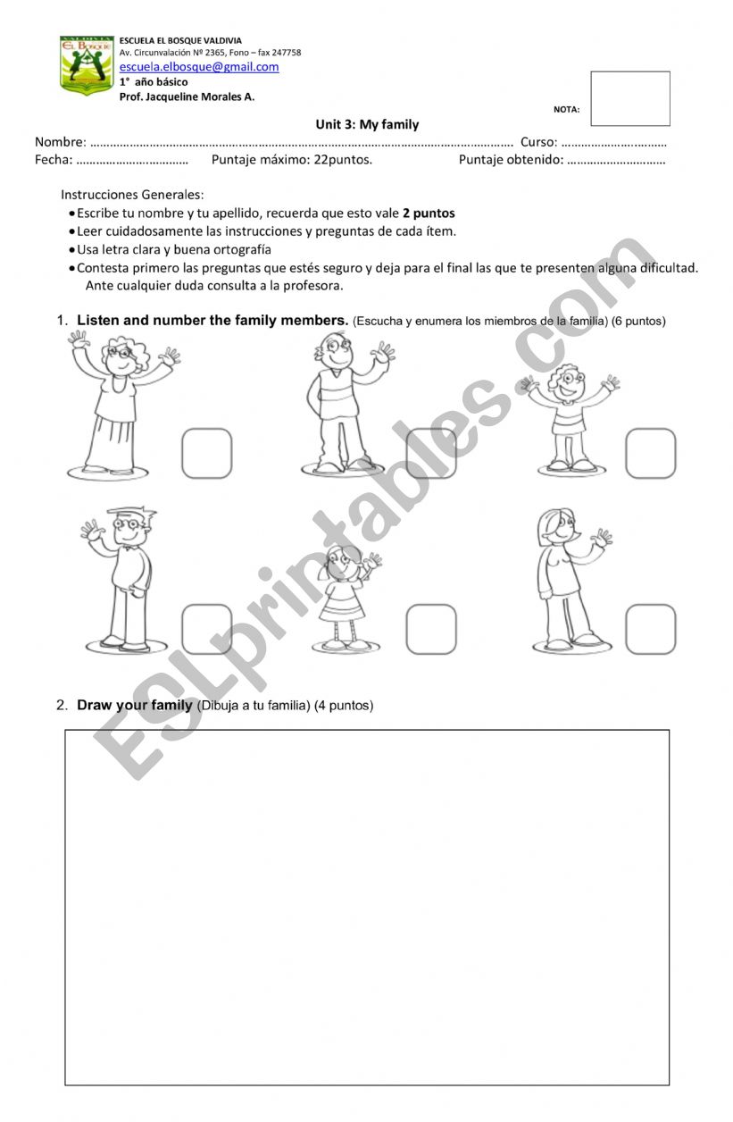 My family test worksheet