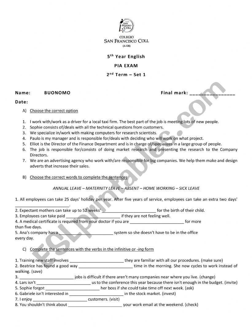 BUSINESS worksheet