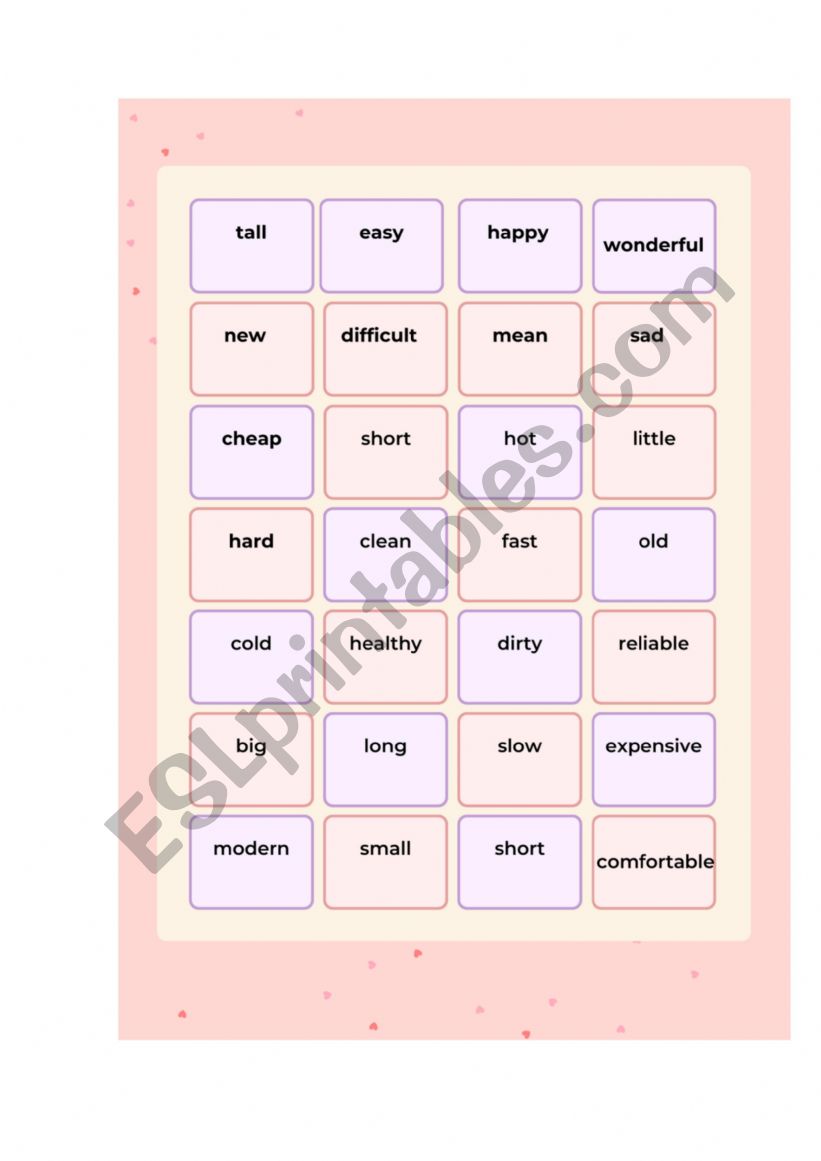 Adjectives Bingo part I worksheet