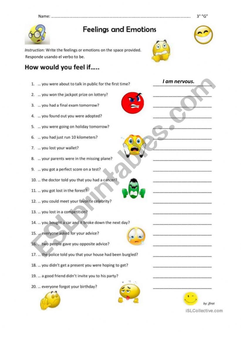 Feelings and emotions worksheet