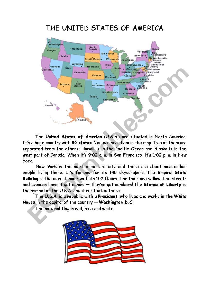 The United States of America worksheet