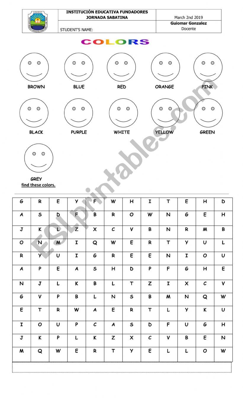 colours  worksheet