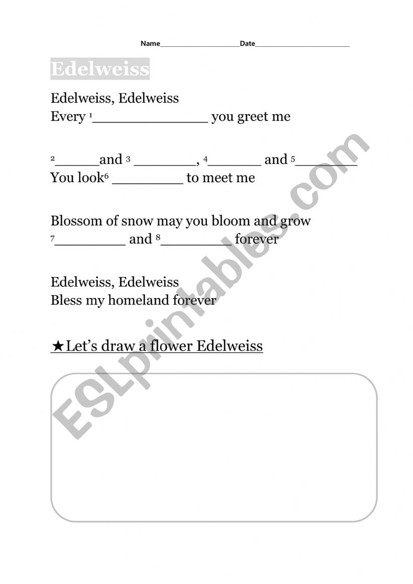 Edelweiss from Sound of Music worksheet