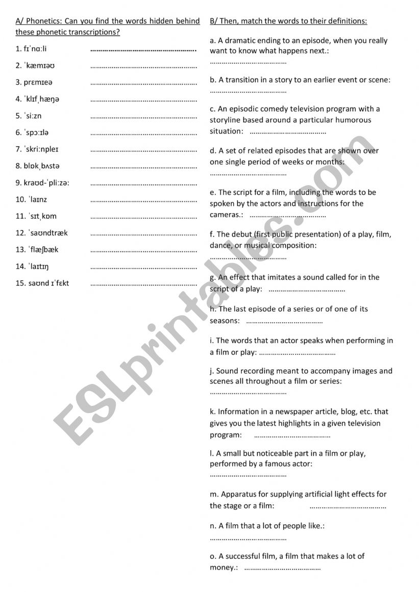 Movies and Series phonetics and vocabulary.