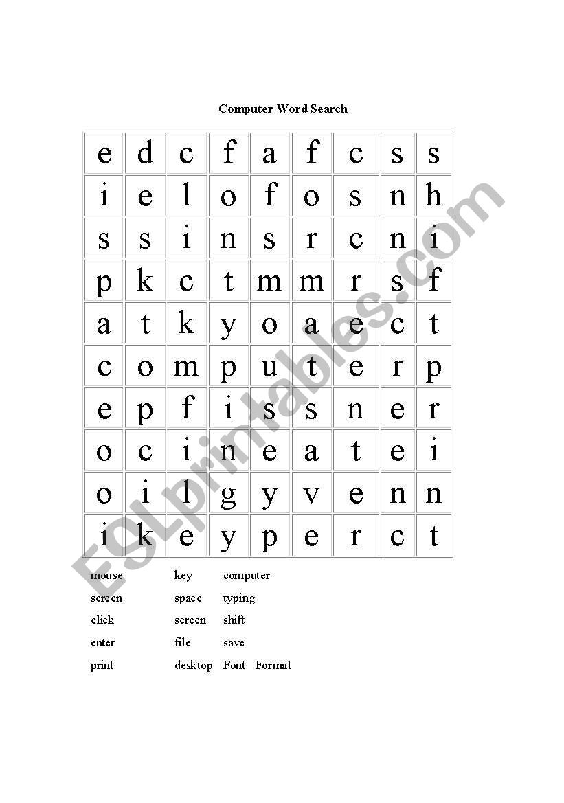 computer terms word search worksheet