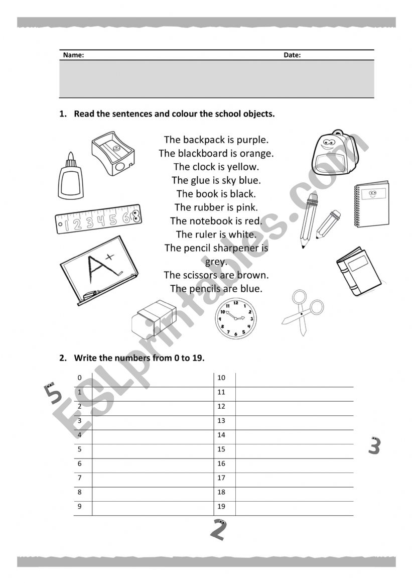 English Diagnostic worksheet