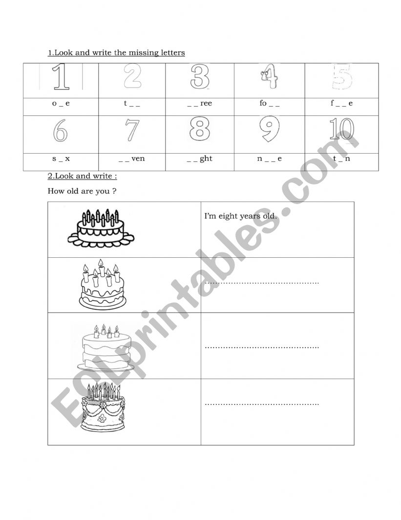 Number and How old worksheet