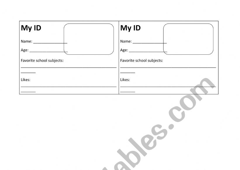 My ID worksheet
