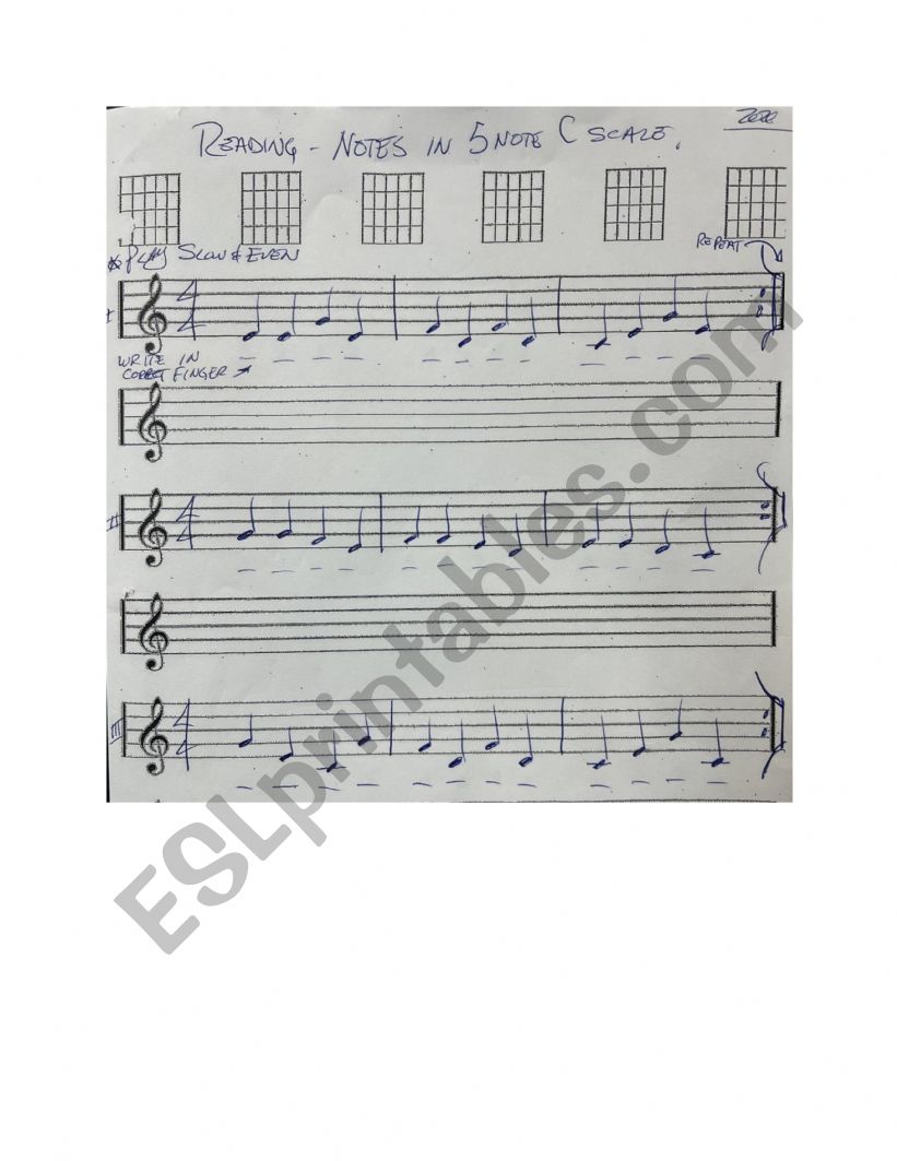 Keyboard Right Hand 5 Note C Major Scale Finger Quiz Pg 1