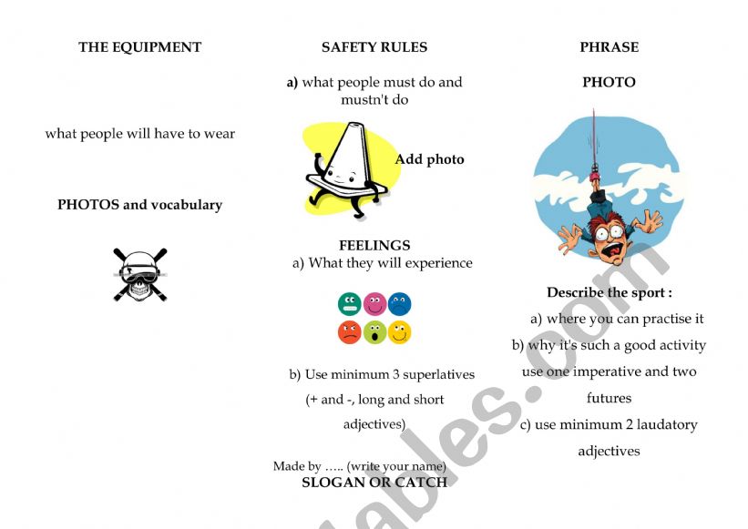 TRIFOLD BROCHURE ON SPORT worksheet