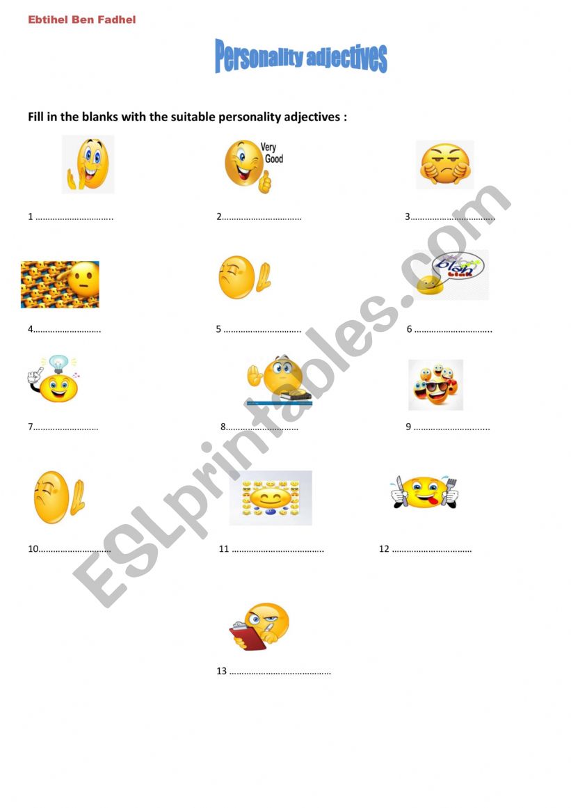 Personality adjectives worksheet