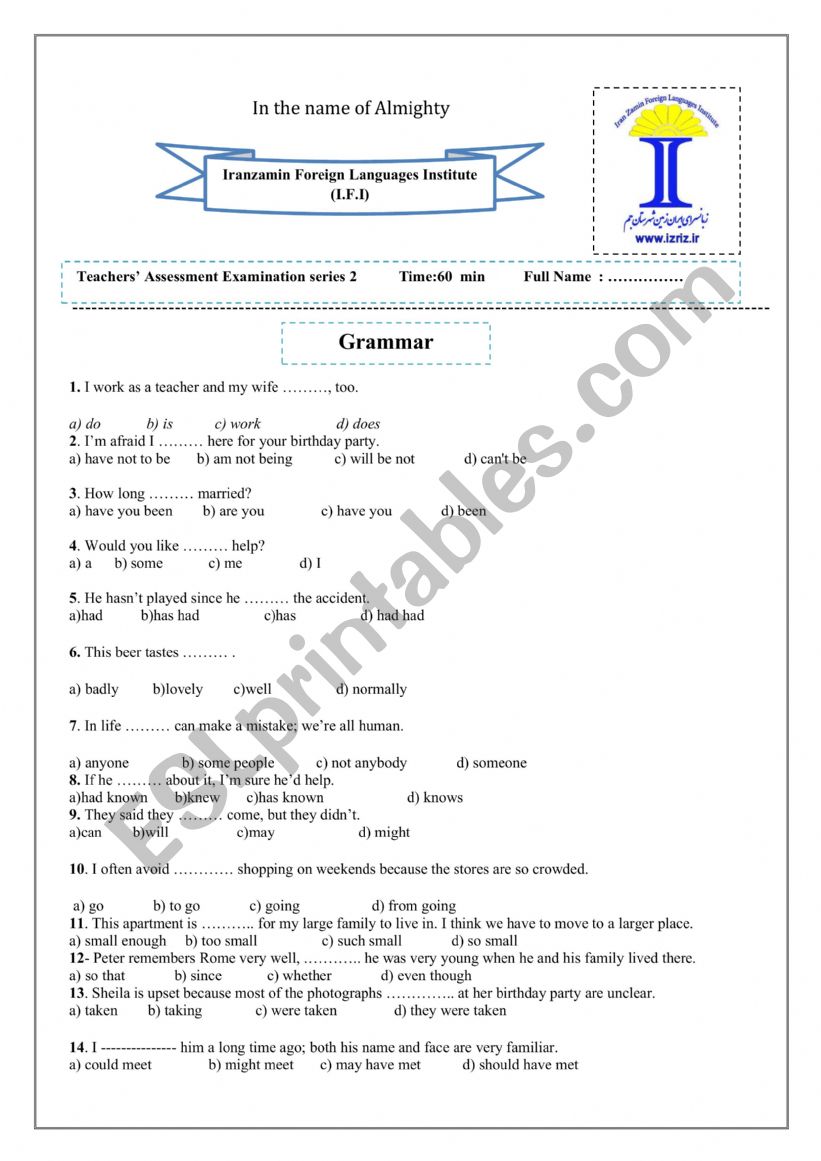 teacher assessment exam2 worksheet