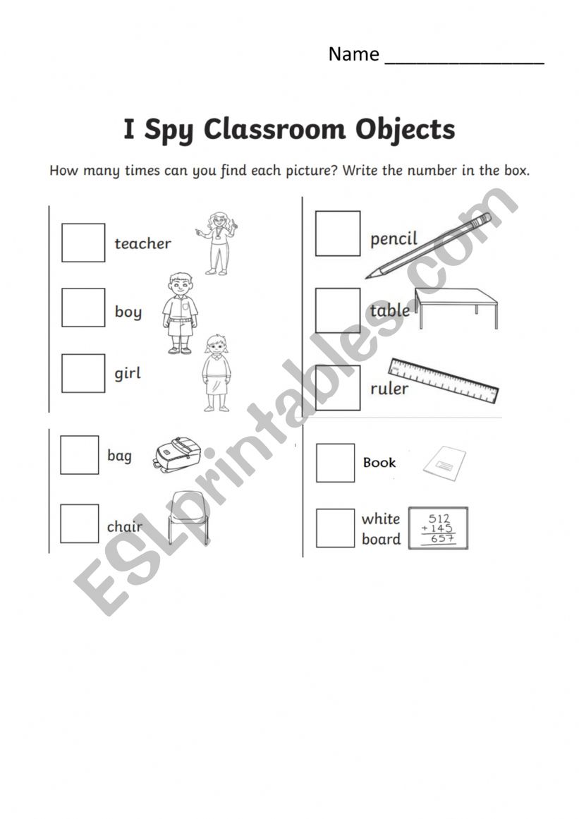 I spy in Classroom worksheet