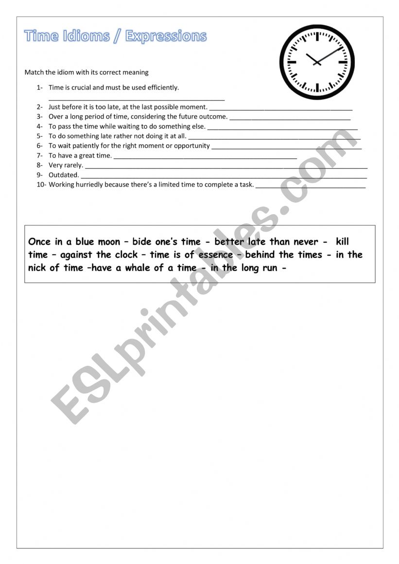 Time Idioms worksheet