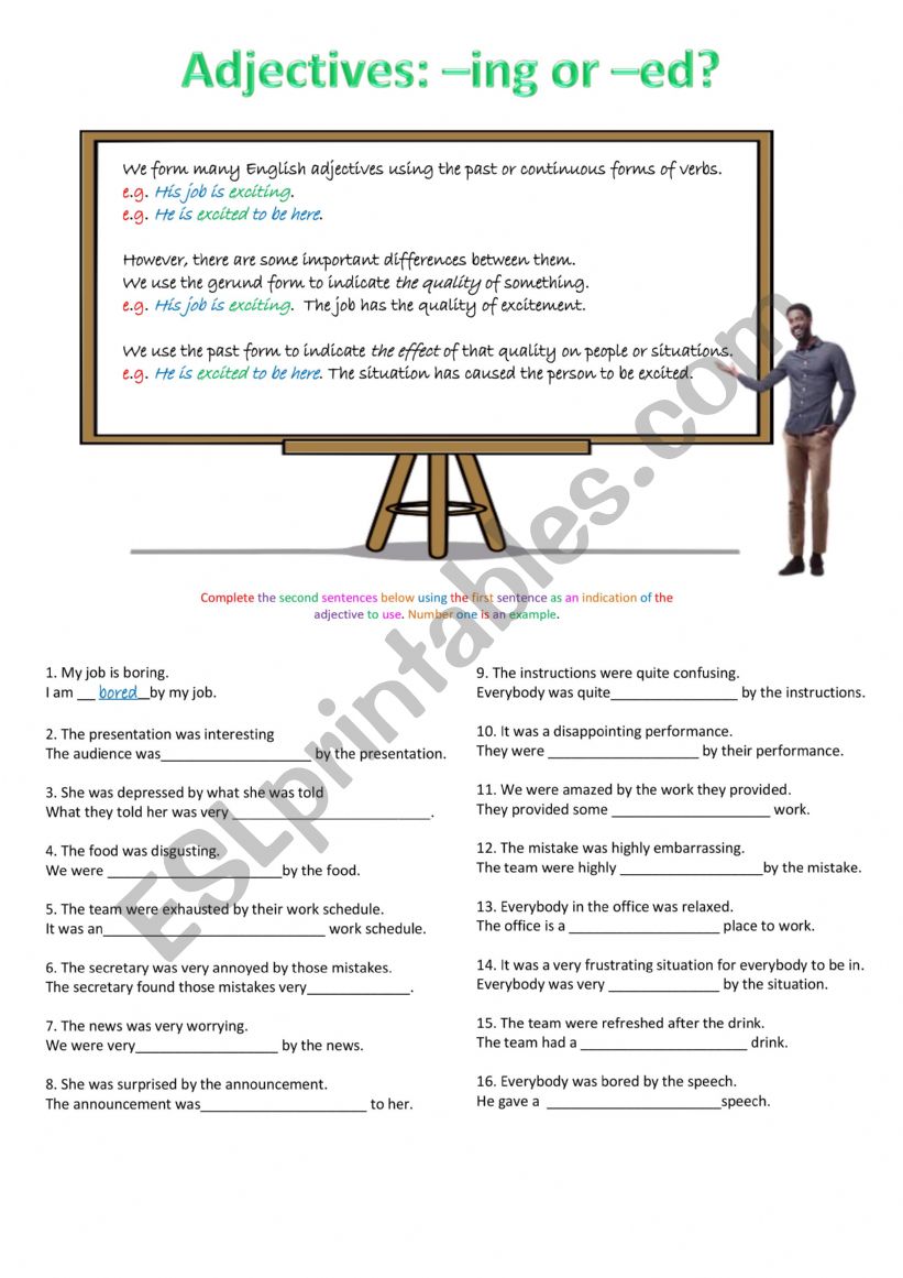 Adjectives: ED or ING worksheet