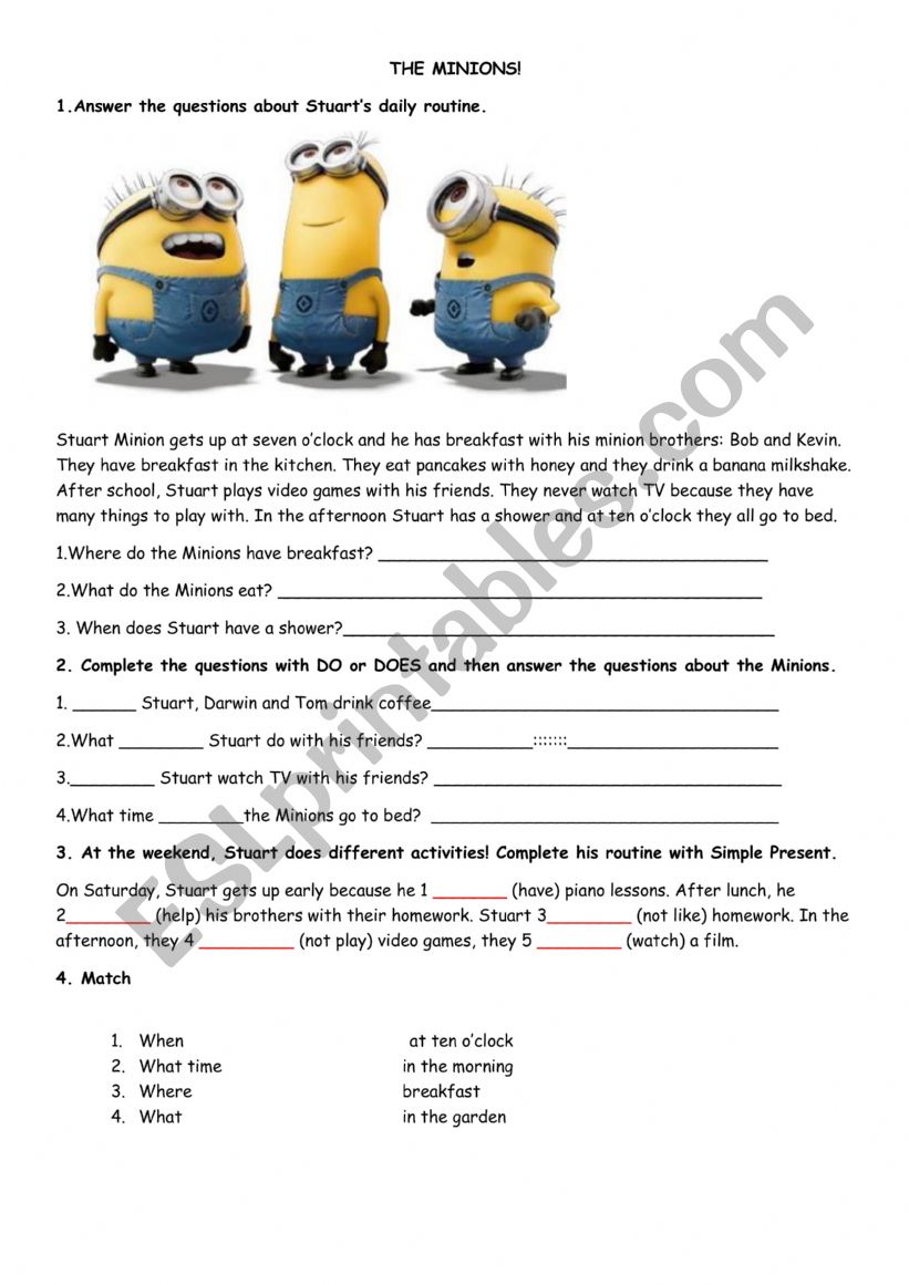 Simple Present ( Minions) worksheet