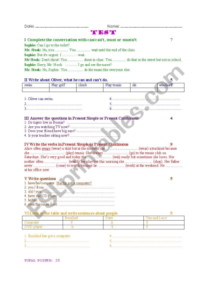 Grammar: TEST - Present Simple or Continuous; Modals