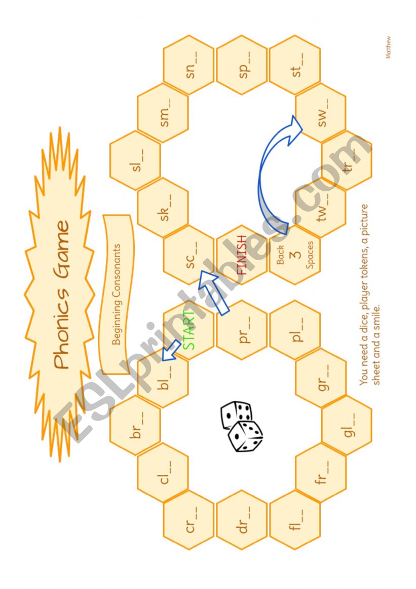 Phoincs board-game: consonant clusters (beginning blends)