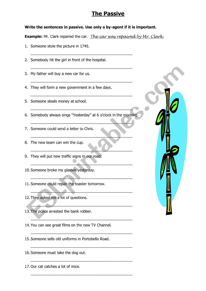 Sentences Active voice to Passive voice