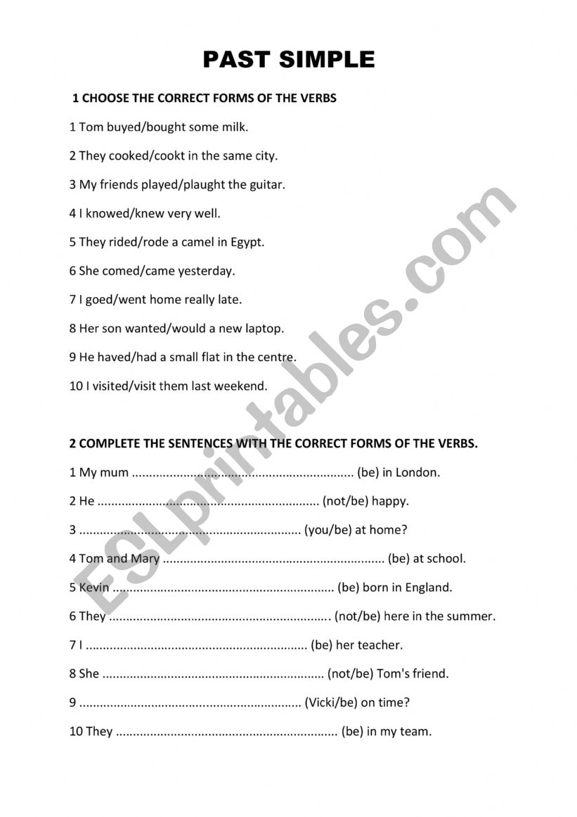 Past Simple exercises worksheet