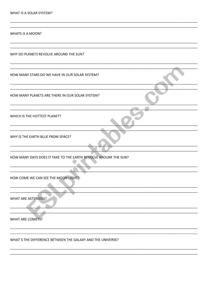 whats a solar system worksheet