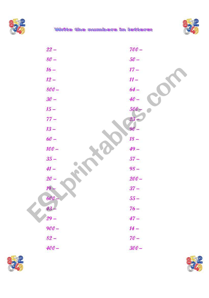 Numerals worksheet