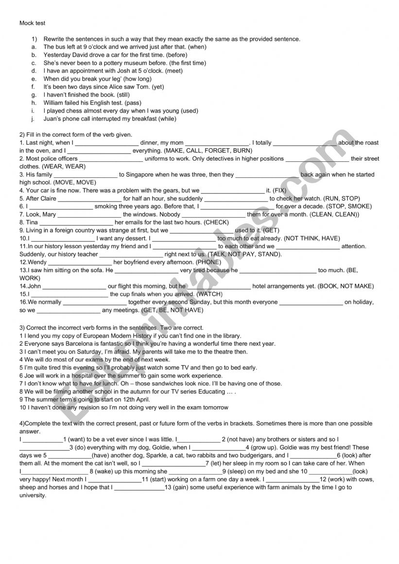 Mixed tenses worksheet