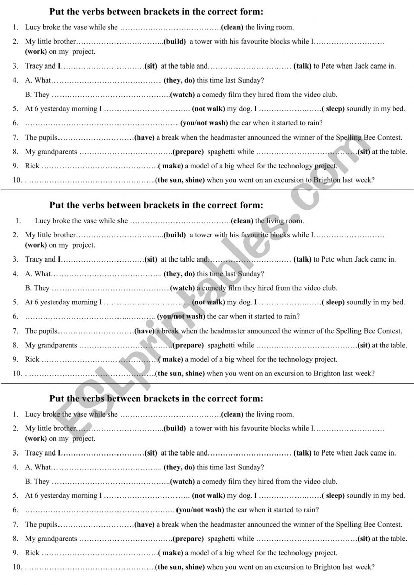 Past continuous  worksheet