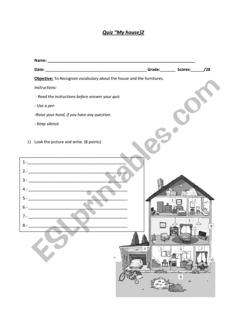 House vocabulary worksheet