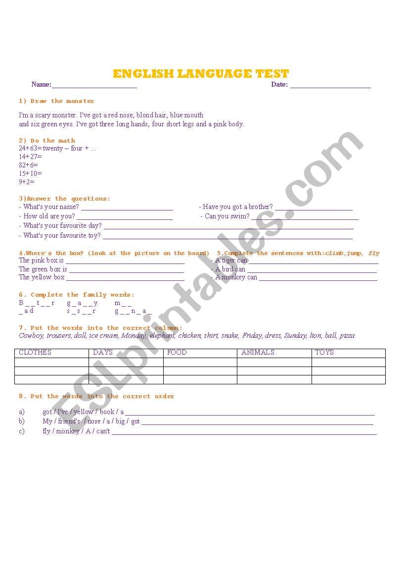 Term Test worksheet