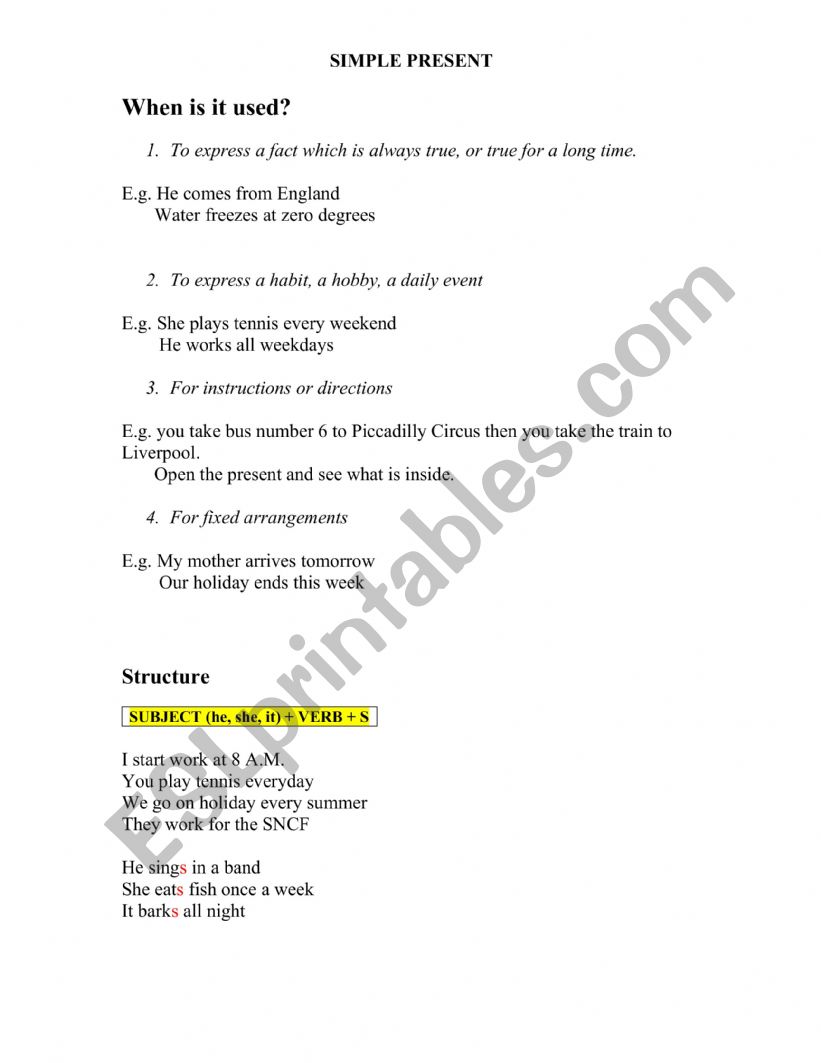 Simple present worksheet