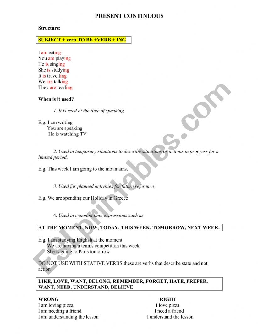 Present continuous worksheet