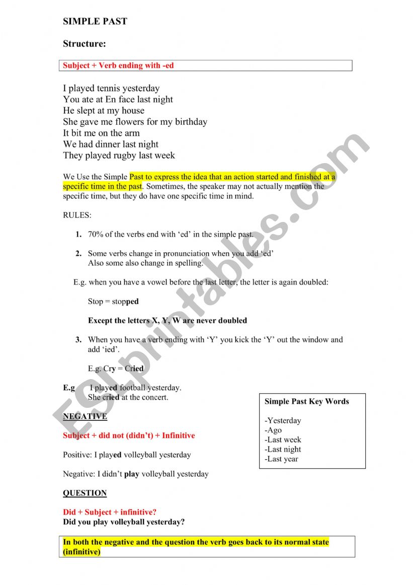 Past simple worksheet