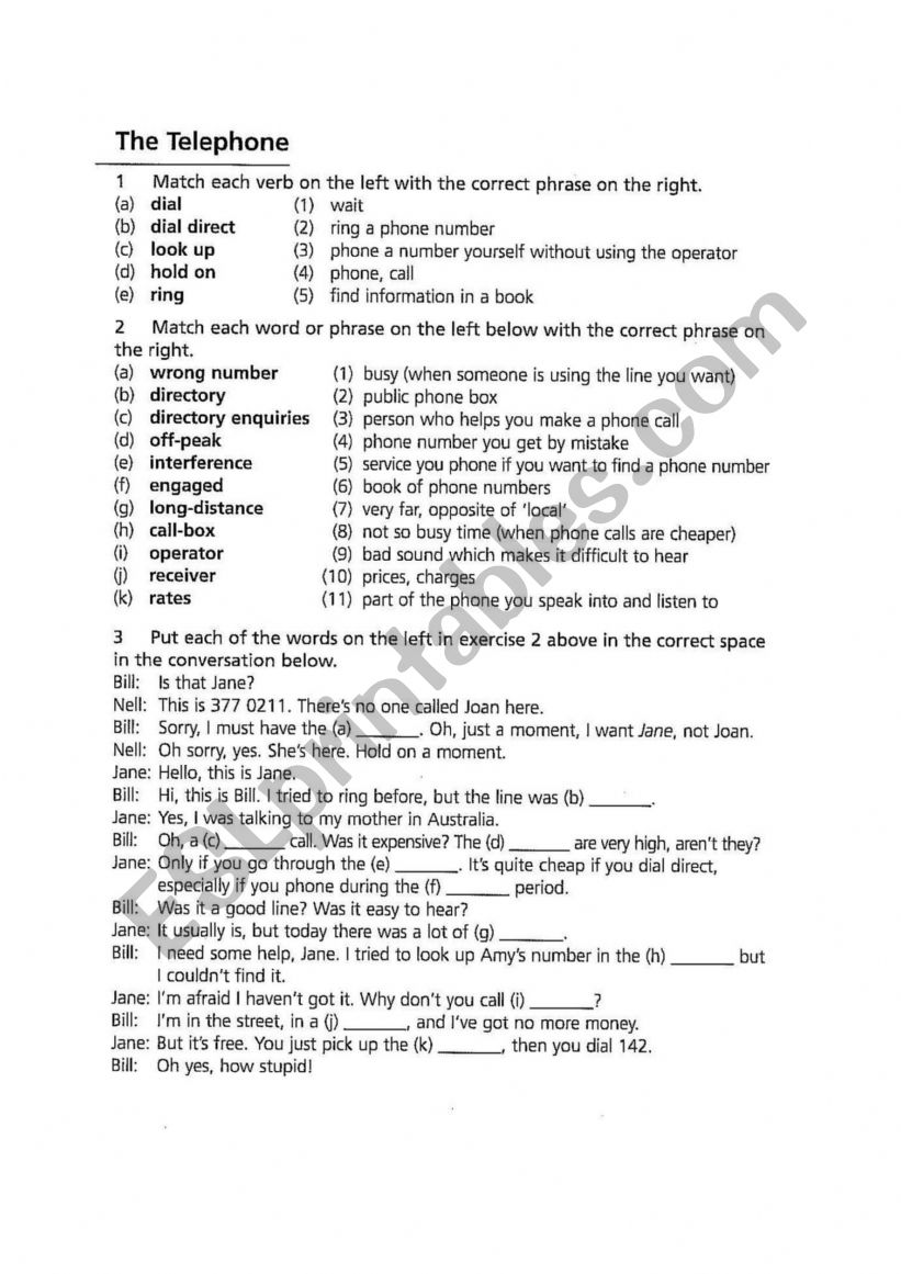 The Telephone worksheet