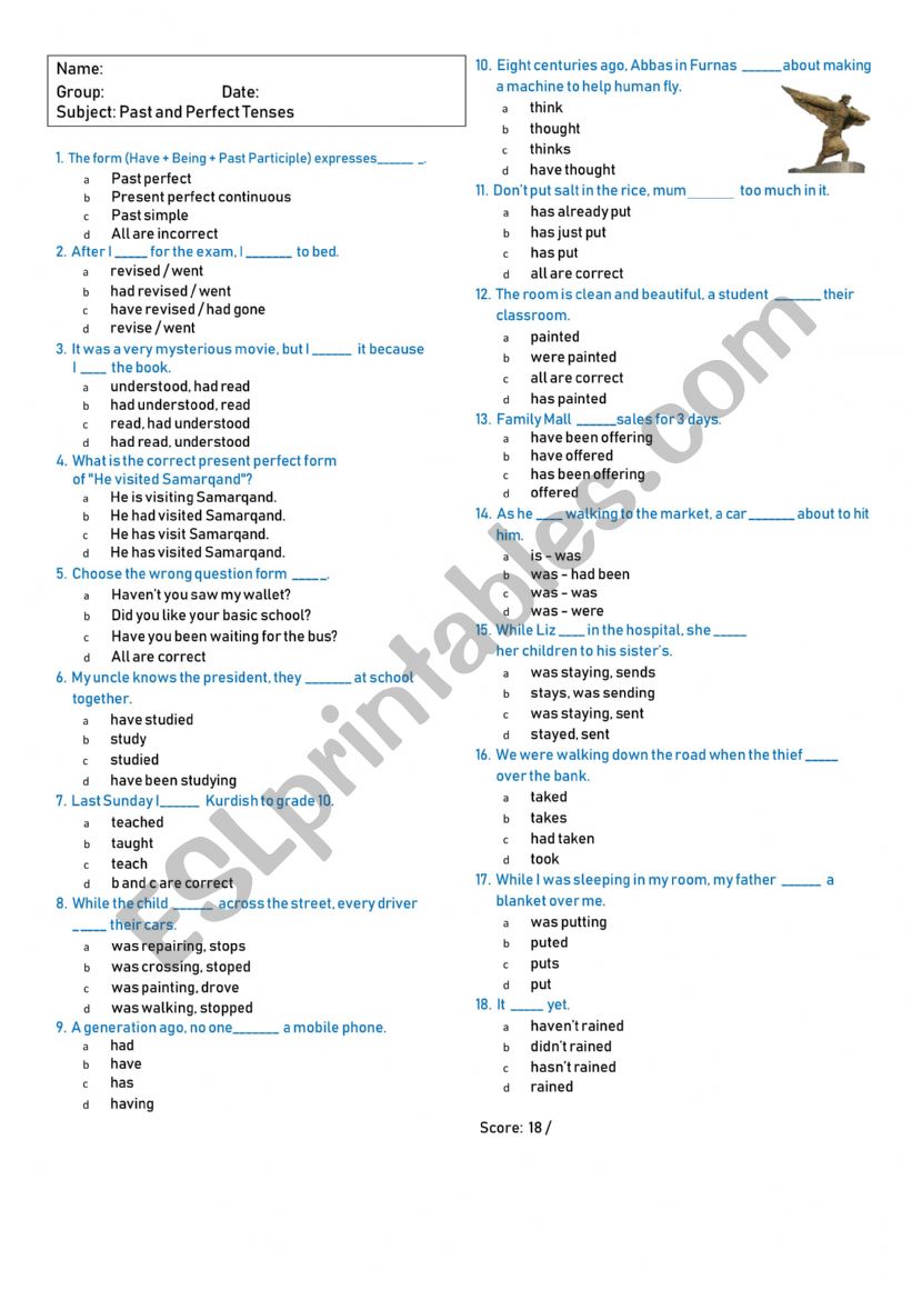 Past and Perfect Tenses worksheet