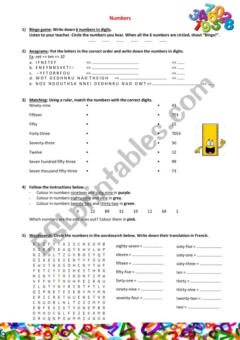 Numbers worksheet worksheet