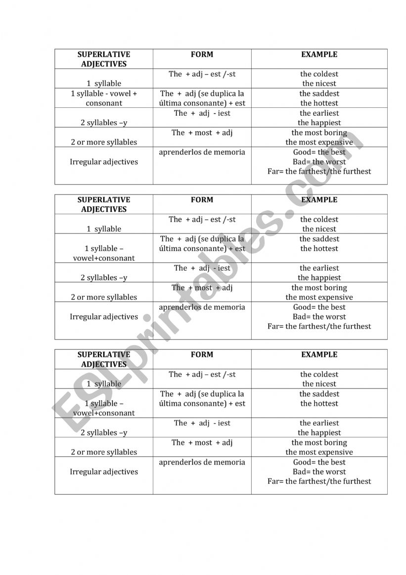 SUPERLATIVES ADJETIVES worksheet