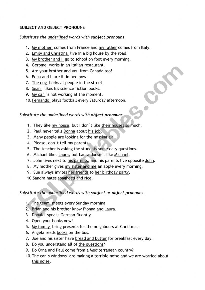 Personal Pronouns worksheet